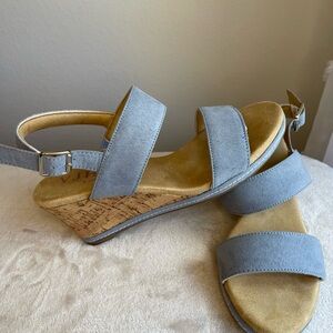 VJH Confort Light Blue Suede Denim look Wedge Sandals
